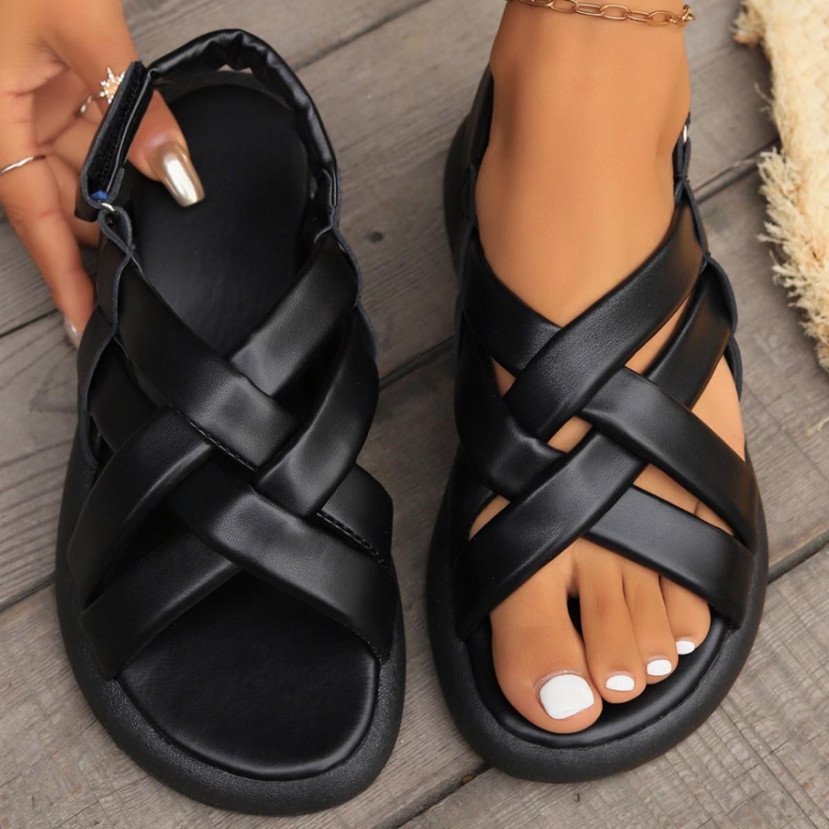 

Новые сандалии женские летние женские сандалии на плоской подошве модная пляжная обувь на липучках 43 чёрный