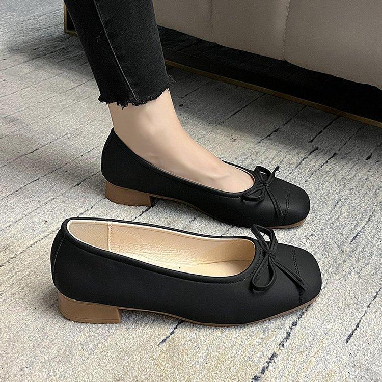 Mary Jane Shoes Women's Flats 2025 Autumn New Gentle Bow Doudou Shoes Soft Leather Soft Sole Shallow Mouth Single Shoes