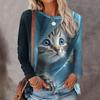 Women's Long Sleeve T-Shirt Cute Cat Fall 3D Print Women Tops Casual Crew Neck Pullover Oversized Clothing Outdoor T Shirts