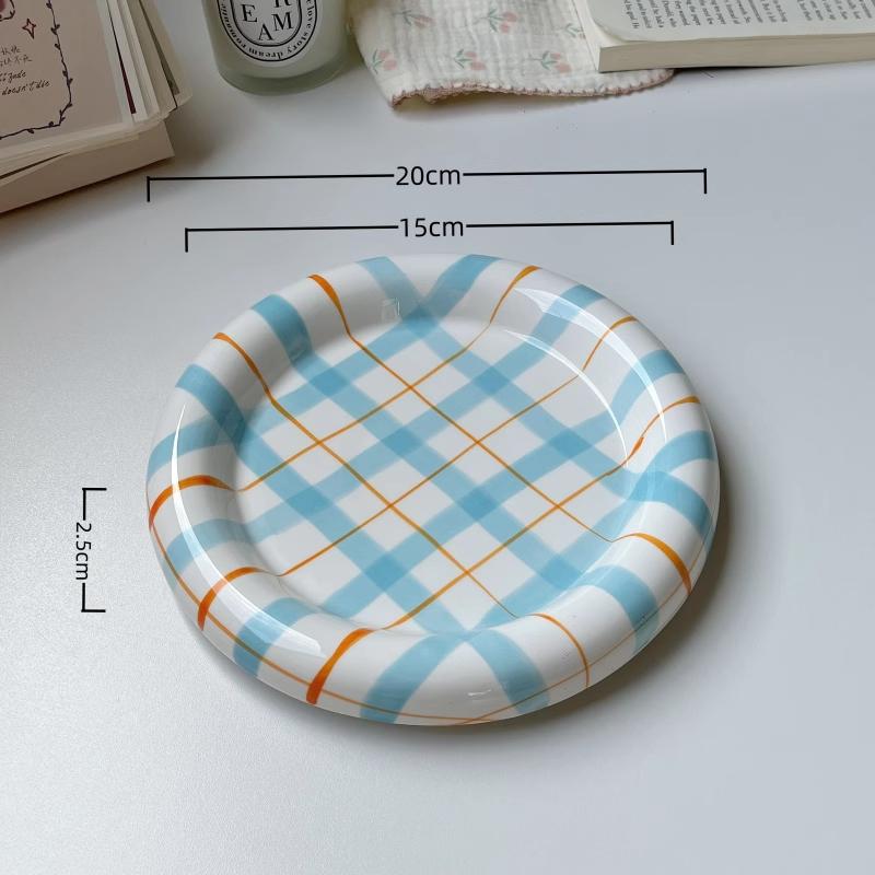 Ceramic Plates Household 6~8 Inch Grid High Aesthetic Dining Tableware Korean New Creative Personalized Cake Desssert Dish