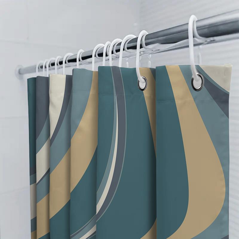 Modern Wave Pattern Shower Curtain Waterproof Fabric Bathroom Decor Privacy Liner Blue Green Yellow White