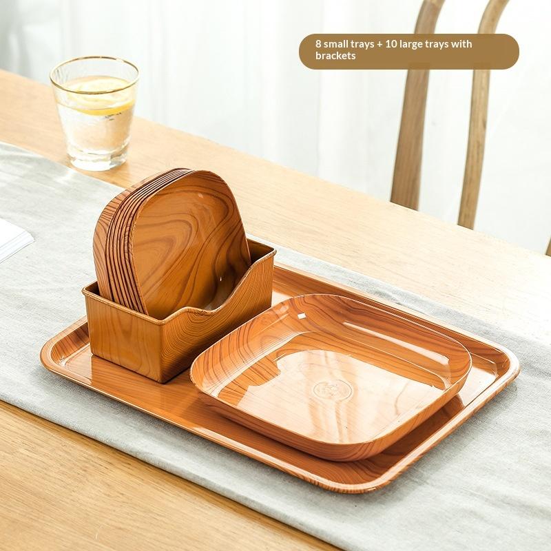 1Set Japanese-Style Plastic Dish Multifunctional Simple Imitation Wood Grain Bone Spitting Dish Household Food Grade Fruit Bowl