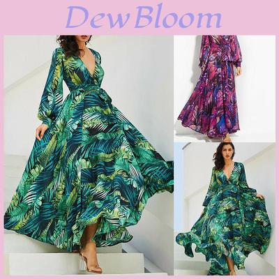 Elegante Vestido Maxi de Gasa Boho de Manga Larga para Mujer para Eventos Nocturnos