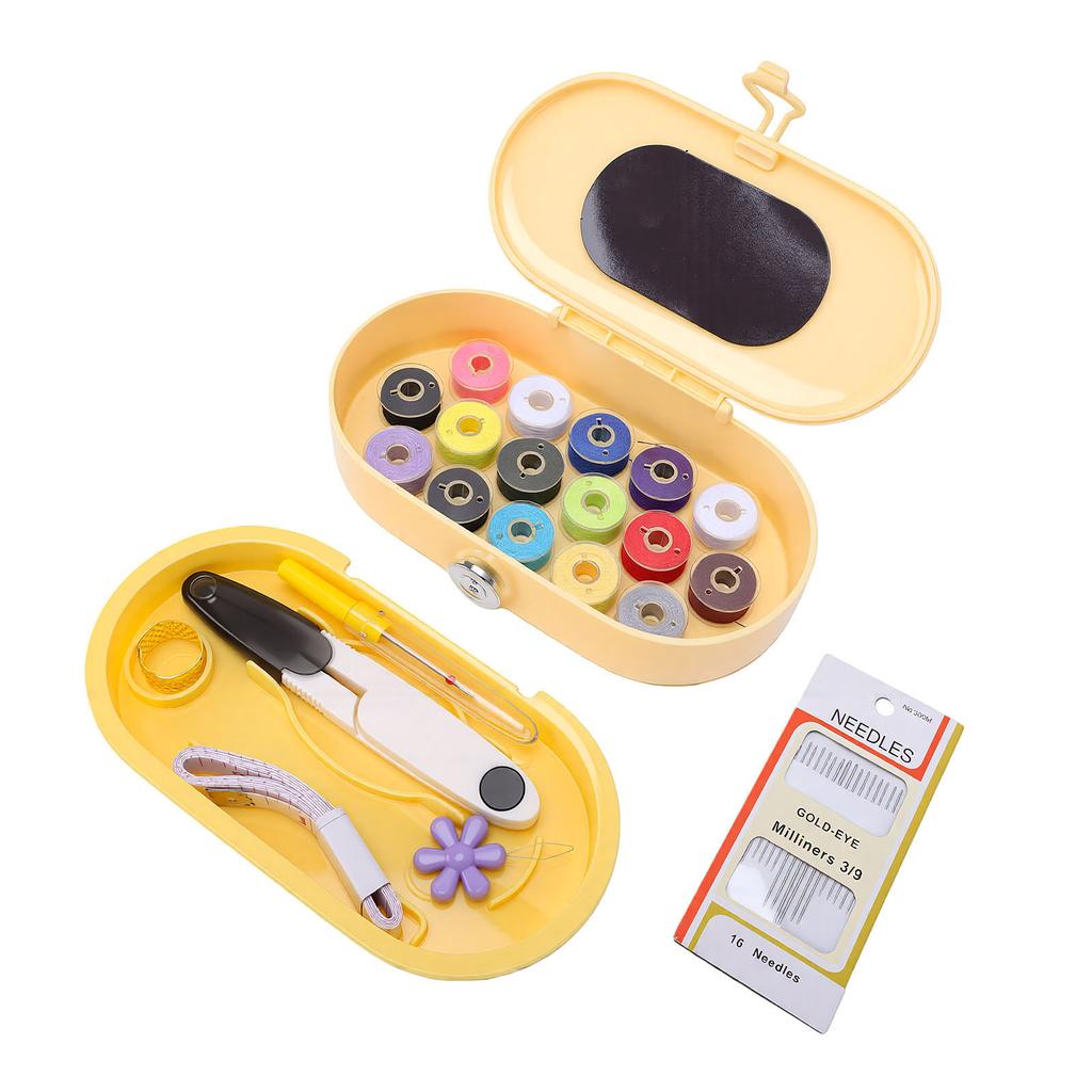 Sewing Tools Set Portable Needle and Thread Set Compact Sewing Tools Box for Home Cream Yellow