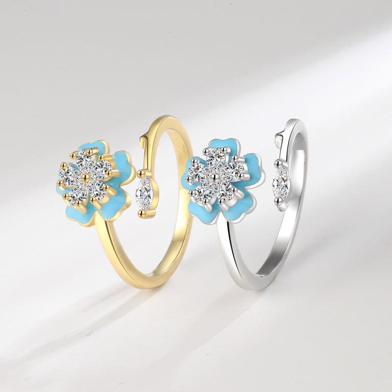 Smjel Enamel Flower Zircon Ring For Women Adjustable Gold Plated Index Finger Rings Luxury Minimalist Gift For Her