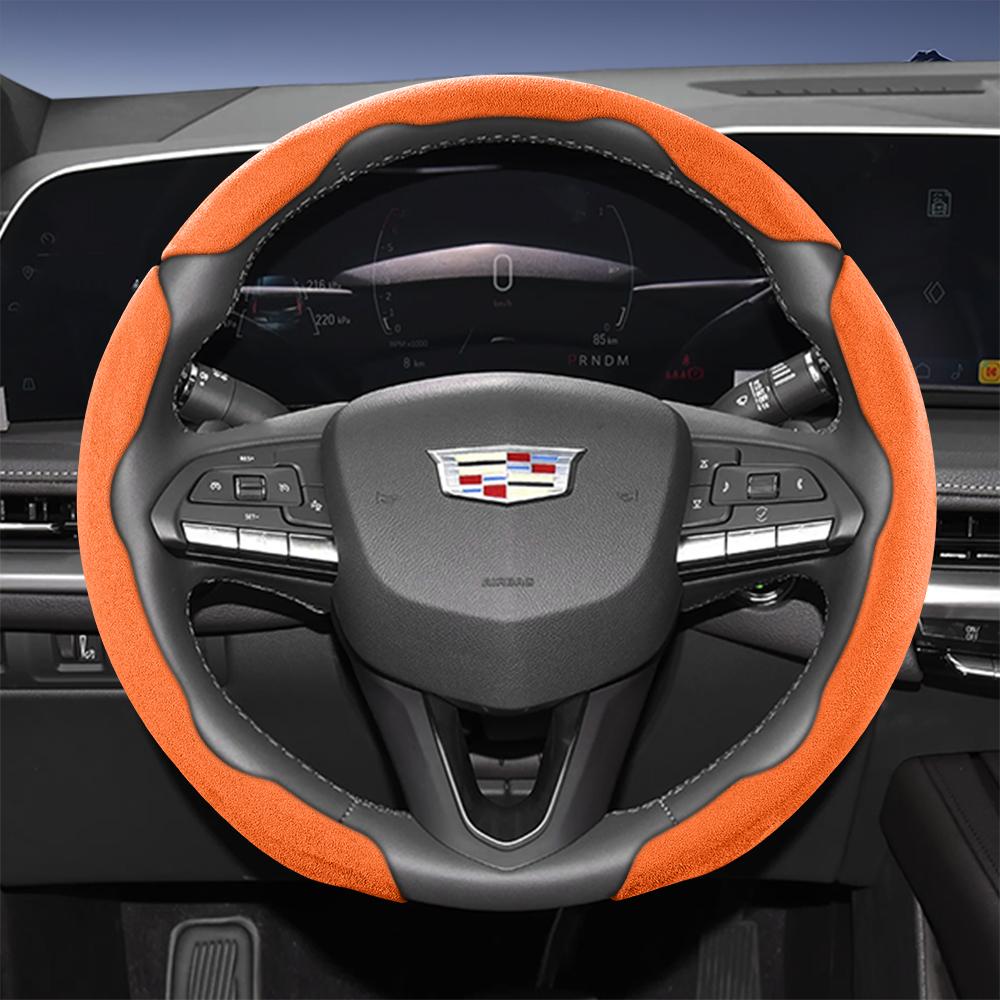 Suitable for Cadillac Sports Suede Steering Wheel Cover with Split Snap-On Design for Models Such as Escalade, Lyriq, Xt5, Xt4, Xt6, Ct5, Ct4, Celesti