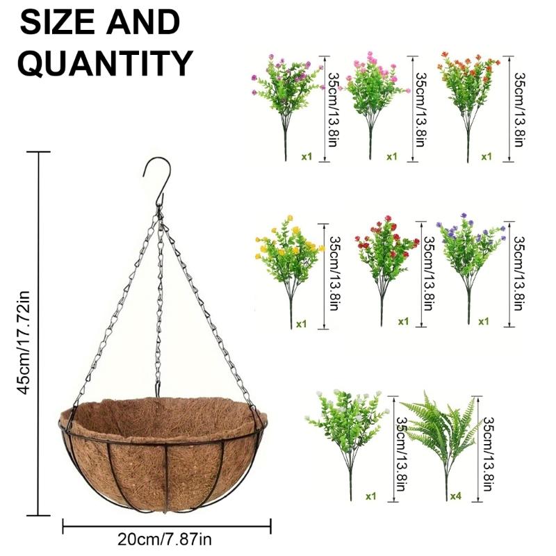 Artificial Hanging Flower in Basket for Outdoor Indoor Courtyards Decorations, Hanging Flower Plant Basket for Spring
