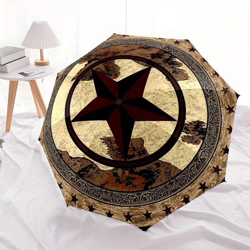 Western Star Round Area Rug - Rustic Lodge Decor Carpet MatUmbrella, Portable 3-Fold Compact Umbrella,Christmas Gift ES403