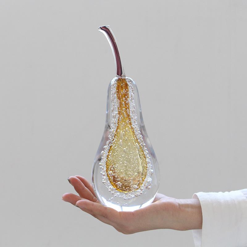 Glass Handicrafts Crystal Apple Glassy Ornaments Transparent Pear Decorative Figurines Home Decoration Accessories