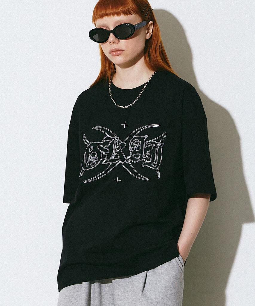 GAKKAI UNIONS Cutoff Stitch Short Sleeve T-Shirt Black