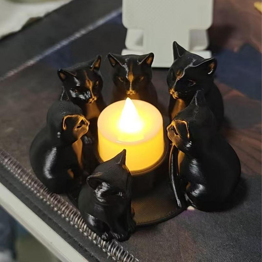 3D Printing Black Cat Candle Holder Cat Circular Candlestick Ornament Animal Desktop Decoration For Home Office Living Room