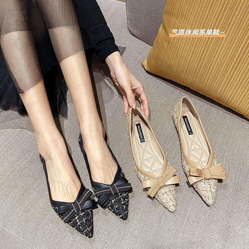 Xiaoxiangfeng Pointed Single Shoes Female Spring Temperament Fairy Shoes Soft Sole Shallow Mouth Flat Shoes Ladyshoes Large Size Women's Shoes 41 To 4