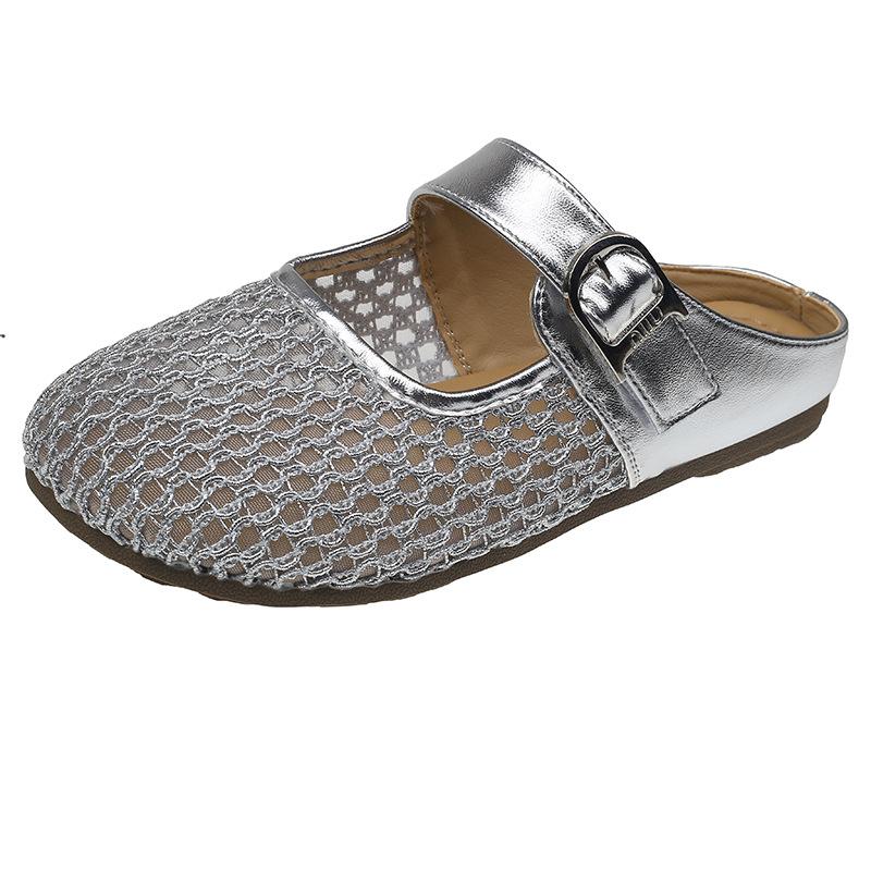 Hollow with skirt sandals 2025 summer new flat-bottomed mesh half-drag breathable bag head slippers