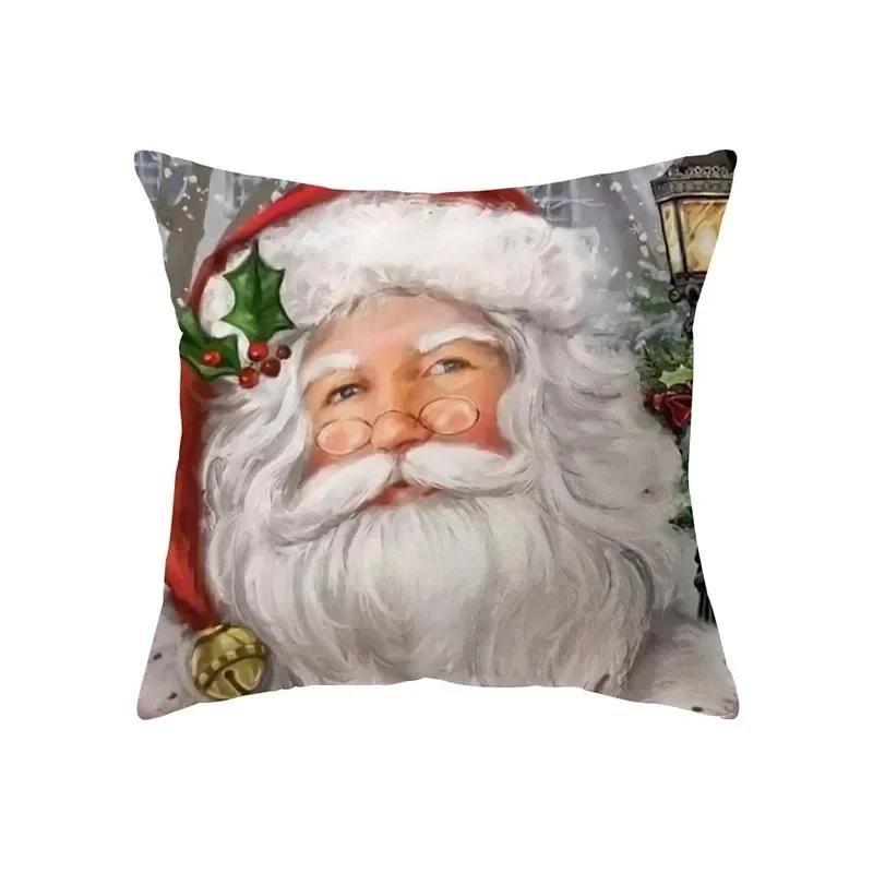 Christmas Atmosphere Santa Claus Print Pattern Cushion Cover Home Decoration Living Room Sofa Square Pillow Cover
