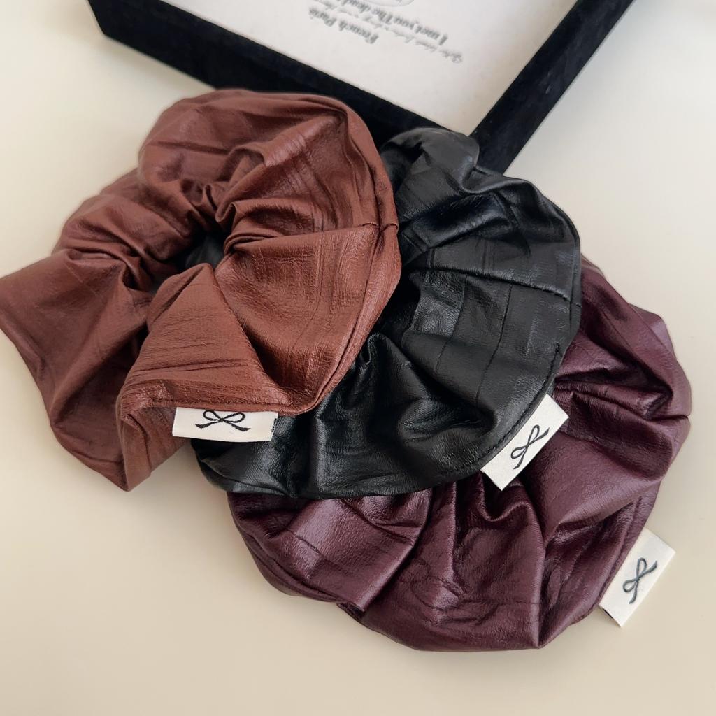 Advanced Sense Pu Leath Retro Round Elastic Scrunchie Simple Fashion Fold Large Hair Rope Hair Accessories