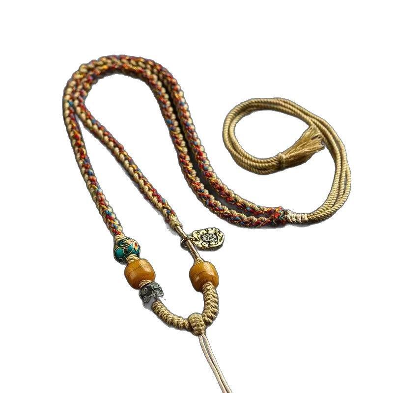 Tibetan Cross Dzi Thangka Gold Pendant Necklace Rope