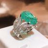 925 Silver Plated Fashionable Blue Green Moissanite Ring Fire Sparkling Luxury Ring Female Party Birthday Jewelry Gift