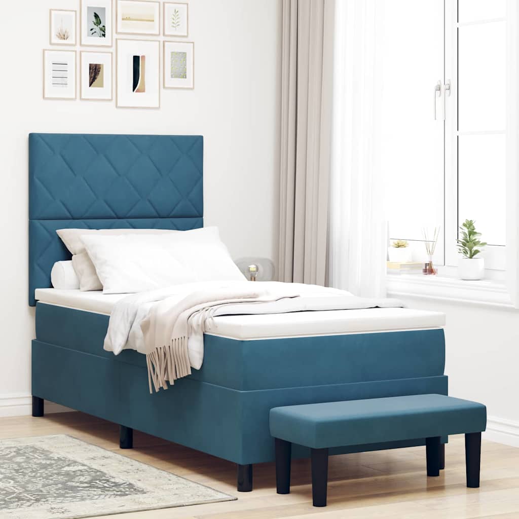 Box Spring Bed with Headboard Dark Blue 200 x 90 cm Velvet