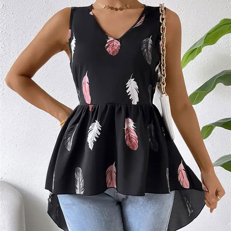 

Женская летняя повседневная майка без рукавов с длинным принтом и нерегулярной майкой XXL чёрный