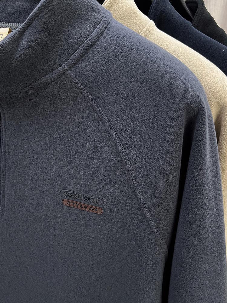 - "Warm Wool Sherpa Fleece Half-Zip Sweatshirt with Stand Collar - Double-Sided Velvet for Autumn/Winter"