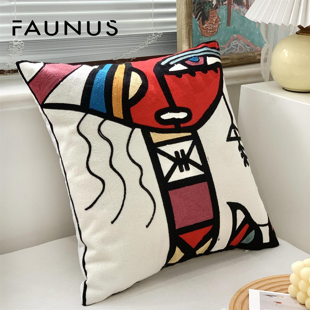 Premium Picasso Abstract Cotton Pillow Case Canvas Single-sided Embroidered Cushion Cover for Sofa Living Room Home Decoration
