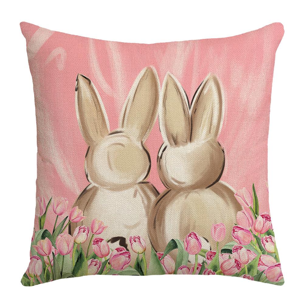 Pink Letter Rabbit Cartoon Cute Pillow Easter Print Cushion Cover Home Sofa Pillow Cover