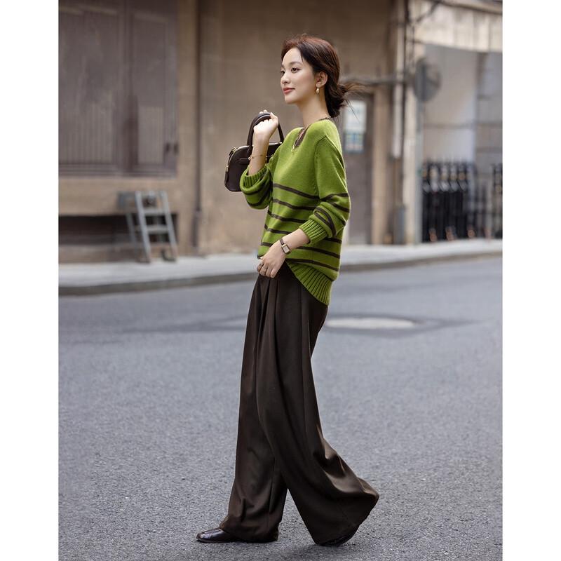 Women's Lamb Wool Blend Striped Knit Sweater