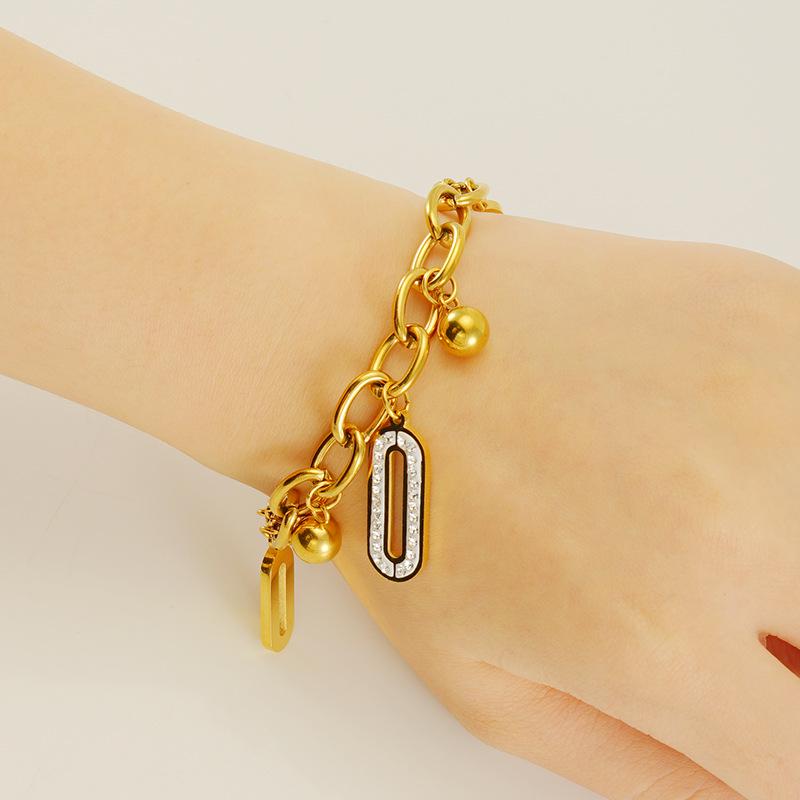 18K Gold-Plated Stainless Steel Double-Layer Oval Diamond Bracelet for Women - Niche Fashion Stackable Jewelry.