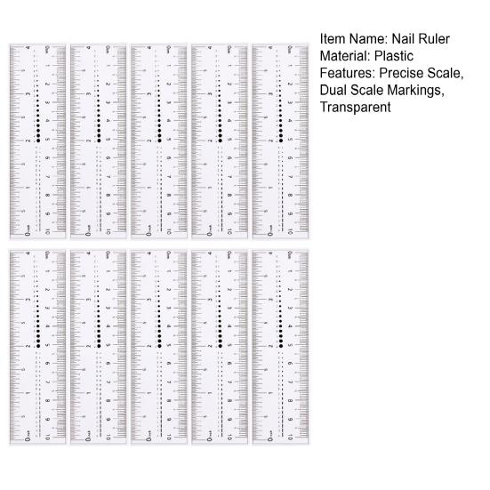 10Pcs Nail Ruler Dual Scale Markings Clear Printing Super Soft Flexible Nail Drill Measuring Tool Plastic Transparent Nail Art