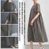 JoccKorr Long Shirt Short Round Check Plus Sizes Loose Casual with Elegant Maxi Perfect for Summer Women's Dress, Cotton-Linen Dress, Sleeve, Collar,
