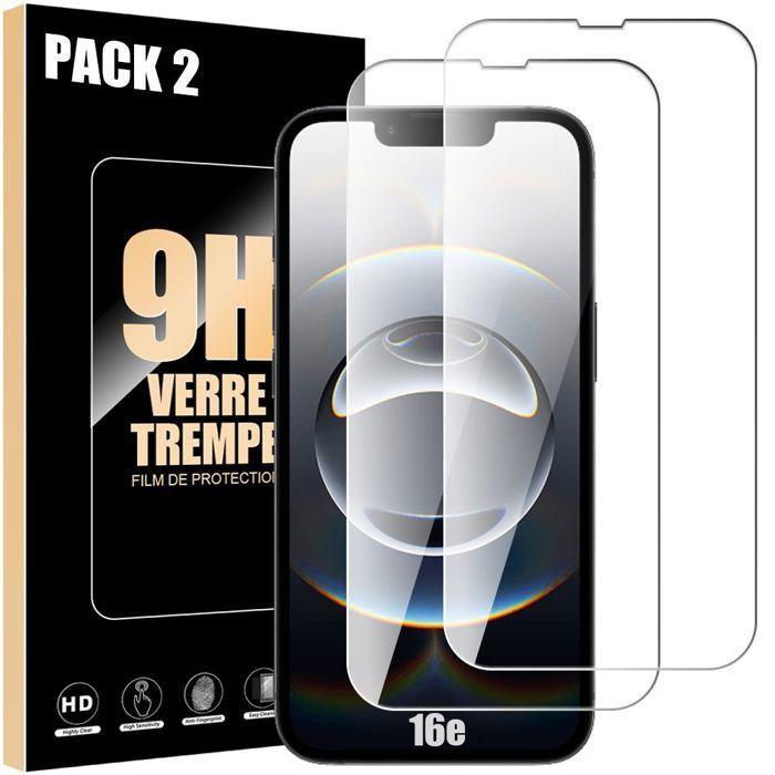 Film de protection en verre trempé - pour iPhone 16e - Pack de 2 - Résistant aux rayures - Installation facile - 9H