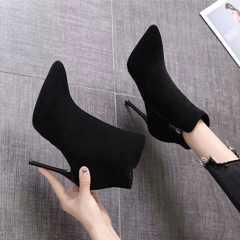 Short Boots Women 2026 Autumn/Winter High Heel Shoes Sexy Black Stiletto Pointed Toe Side Zipper Botines Casual Botas De Mujer