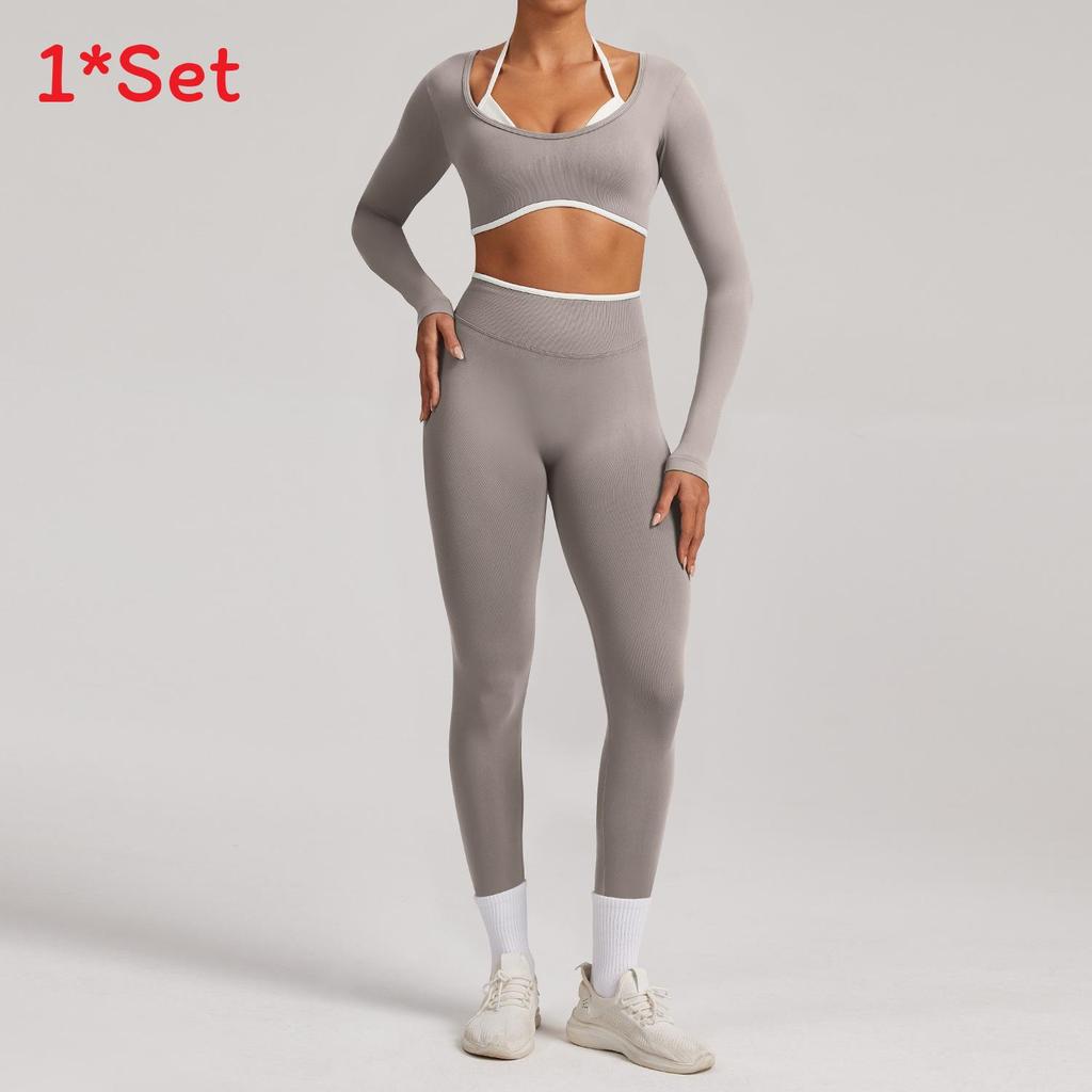 Seamless Yoga Set Long Sleeve Fitness Wear With Moisture Wicking For Women Outdoor Running