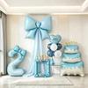 Blue First Birthday Party Decor Set with Bows, Cake Toppers, Number Balloons, and Photography Backdrop