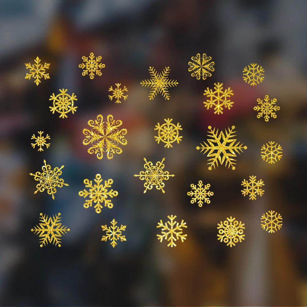 Weihnachten elektrostatische Aufkleber Einkaufszentrum Geschäft Laden Glasaufkleber Aufkleber Weihnachtsdekorationen goldene Fensteraufkleber