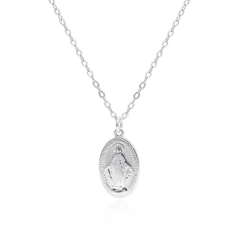 

Verdigis Virgin Mary Coin Necklace - 925 Sterling Silver Religious Pendant with Gold Plated Chain, Elegant Catholic Gift серебряный