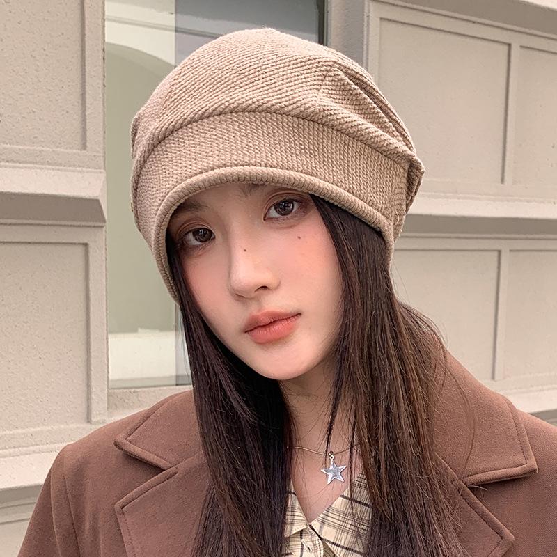 Autumn and Winter Retro Korean Version of Cold Hat Big Head Circumference Showing Face Small Bag Head Hat Casual Versatile Hat Women's Warm Pile Hat