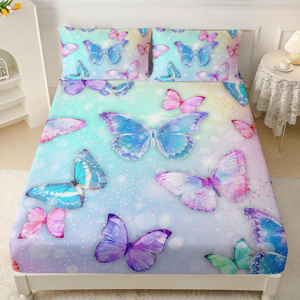 Beautiful Butterfly Pattern Mattress Three-Piece Digital Printing Bedding Mattress Three-Piece Set Small And Fresh