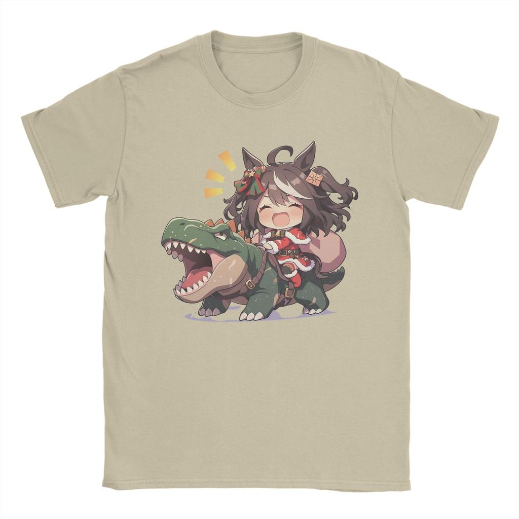 Men's Kitasan Black Riding Christmas Dinosaur T Shirts Uma Musume Pretty Derby Pure Cotton Short Sleeve O Neck Tees T-Shirts