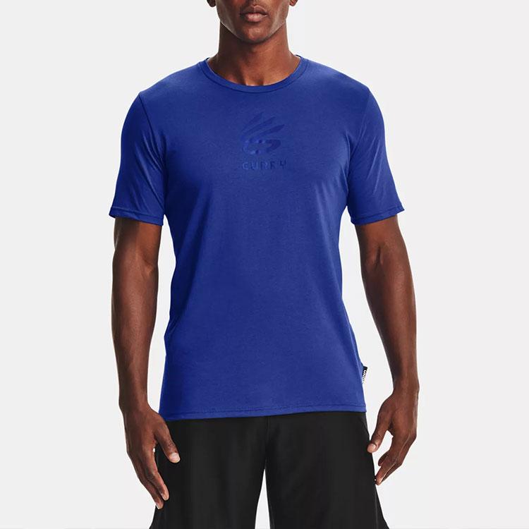 Under Armour Logo Print Round Neck Loose Short Sleeve T-Shirt Men Tops Blue 1357001-400