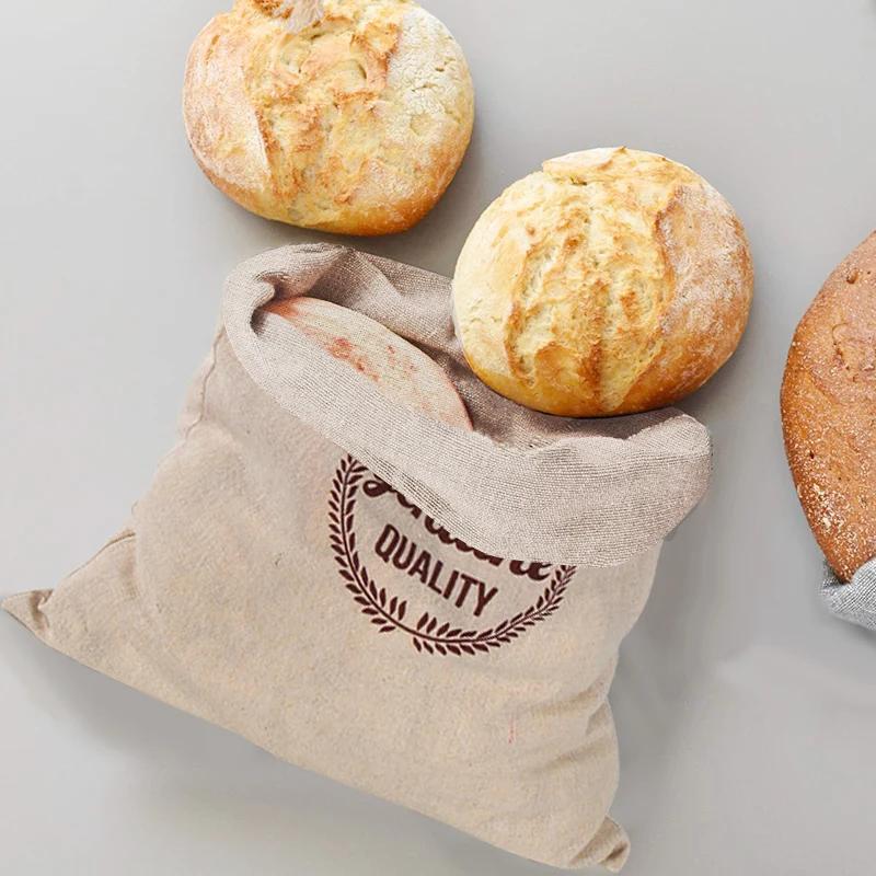 Linen Bread Bag Reusable Bags For Bread Drawstring Bags Homemade Artisan Bread Storage Bag Baguette Bag Food Storage Containers