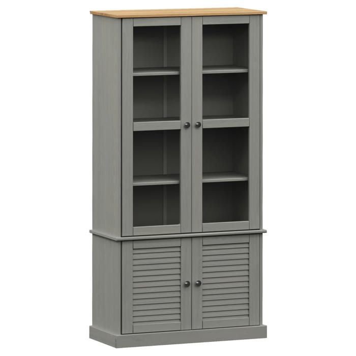 VidaXL Vitrine en verre VIGO gris 85x35x170 cm bois massif de pin 353195