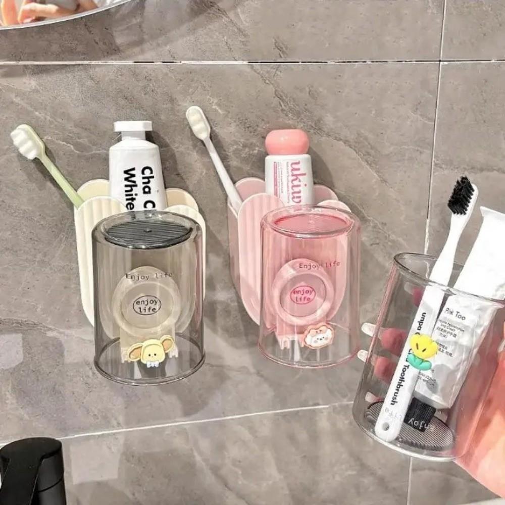 Punch-Free Toothbrush Holder Plastic Toothbrush Cup Set Gargle Cup Storage Rack  Bathroom Accessery