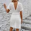 Abito da spiaggia con scollo a V profondo, modello a onde da donna, abito corto da spiaggia traforato, elastico in vita, copricostume da spiaggia