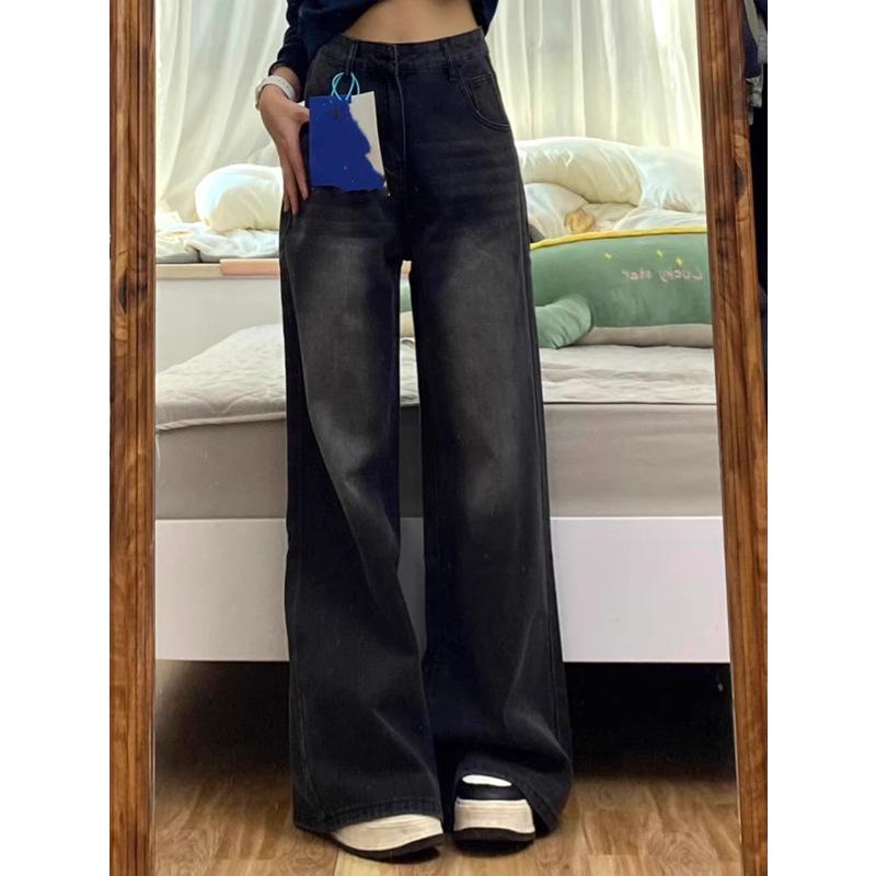 Women's Plus Size High Waist Black Wide Leg Jeans, American Style, Spring/Autumn 2024 Collection