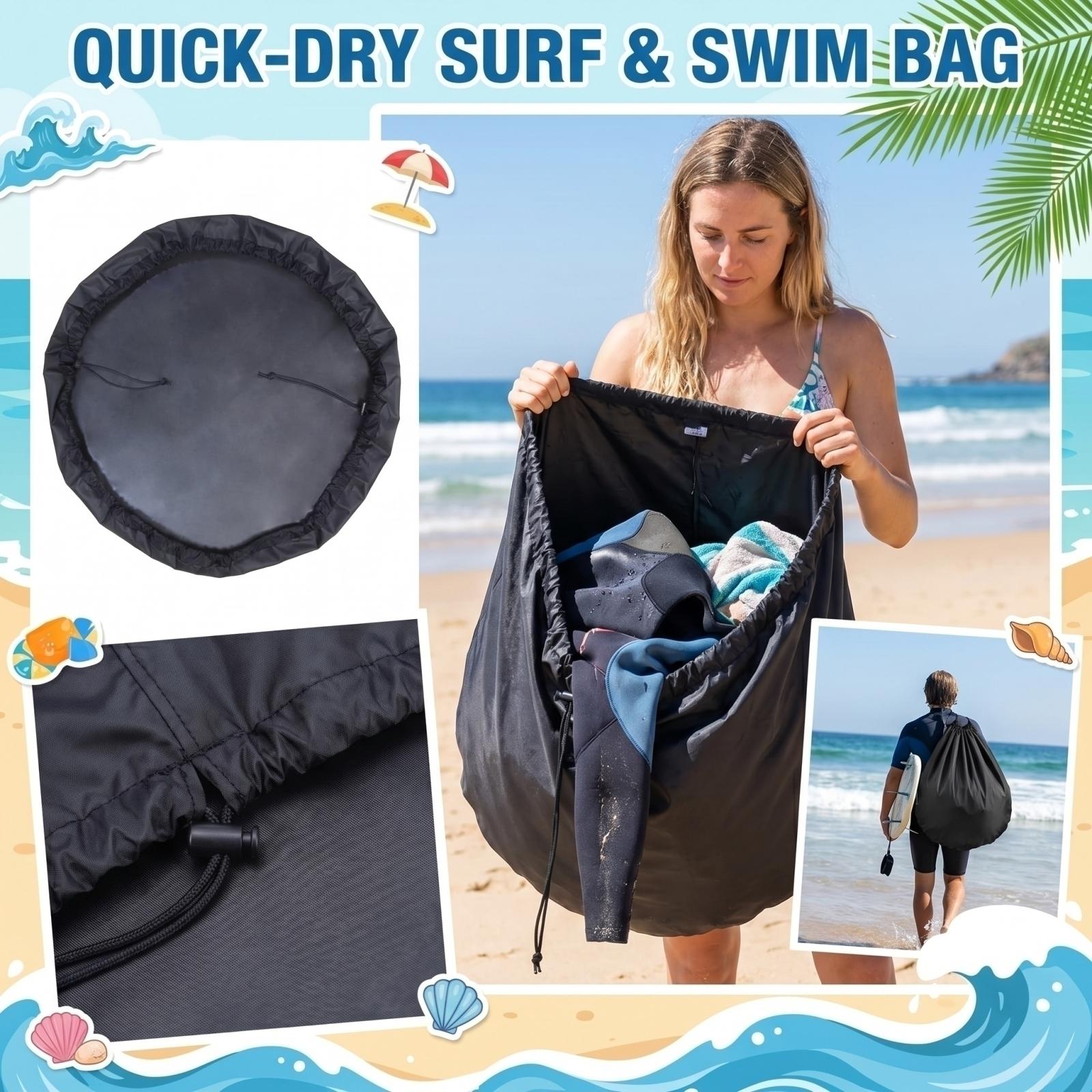 

Waterproof Quick-Dry Beach Storage Bag for Swimwear Wetsuits Surf Gear with Drawstring Closure and Durable Material for Outdoor Use One Size чёрный