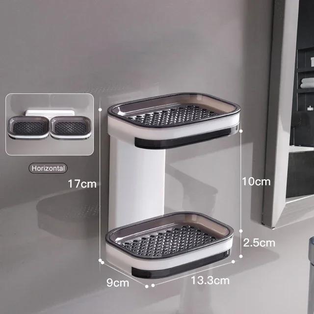 

Настенная мыльница с двойным поддоном для стока воды, без сверления, органайзер для ванной комнаты, полка для душа из АБС-пластика и держатель на присоске