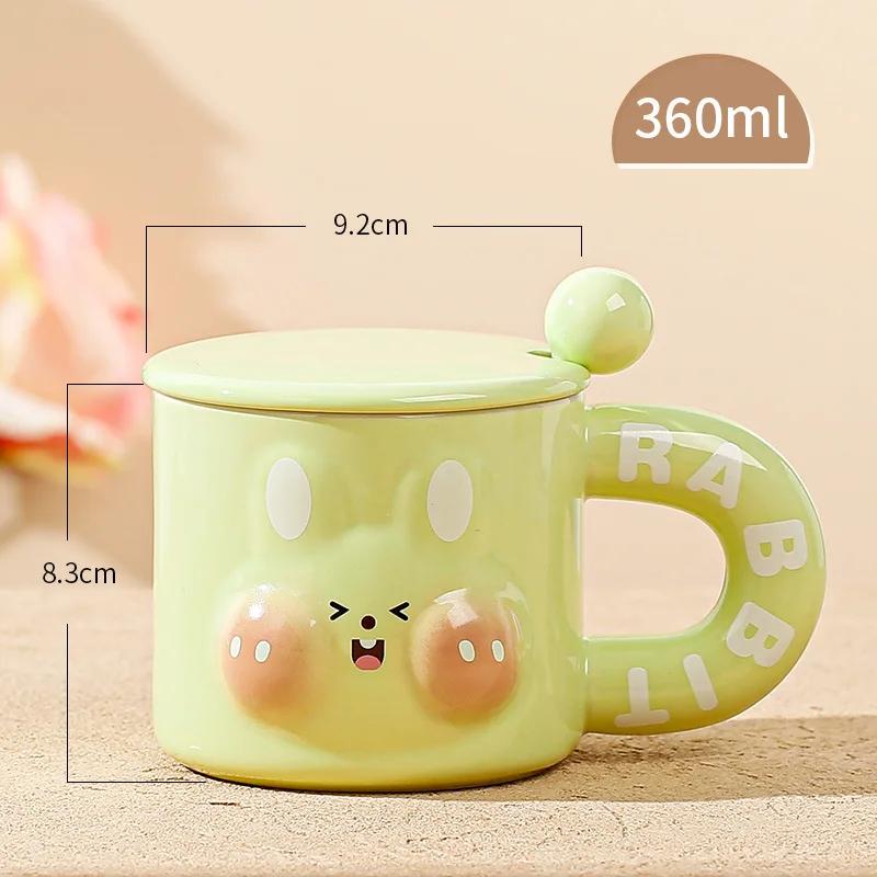 Cute  Pastoral Rabbit Ceramic Mug Home Water Cup Ins Coffee Cup Girls Office Breakfast Cup Home Milk Mug  with Lid Spoon 360ml