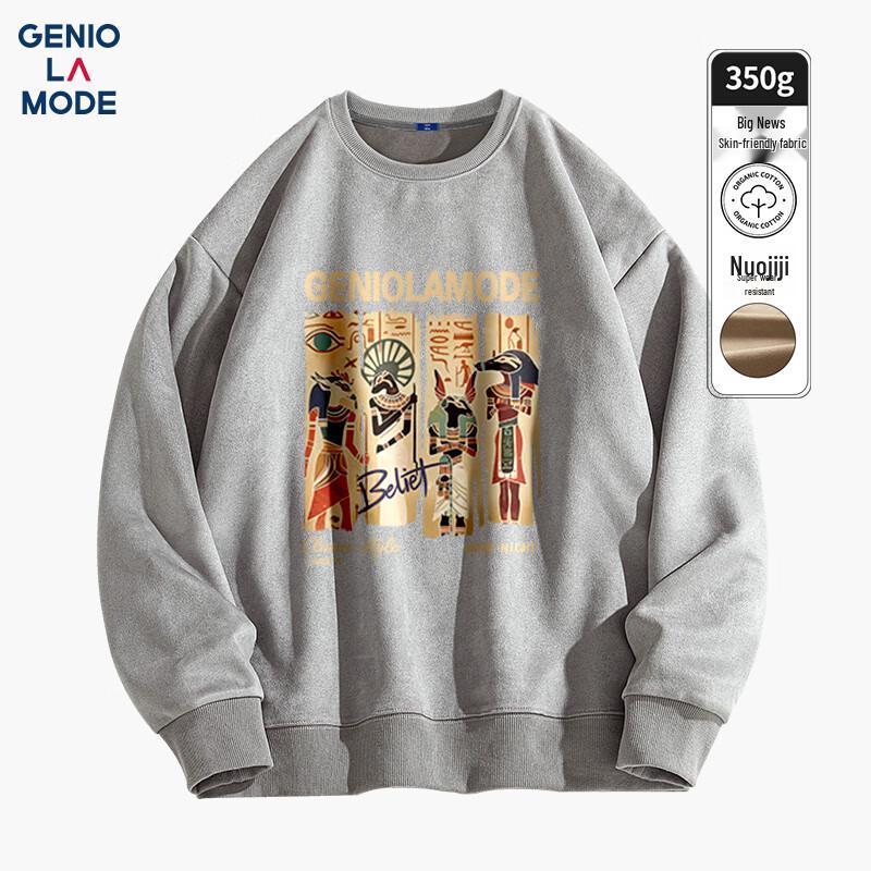 GENIOLAMODE Men's Suede Velvet Loose Round Neck Sweatshirt