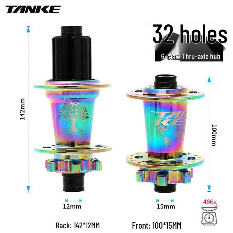 TANKE Mountain Bike 4-Bearing Hub: Quick Release Thru Axle, Iridescent Aluminum Alloy.